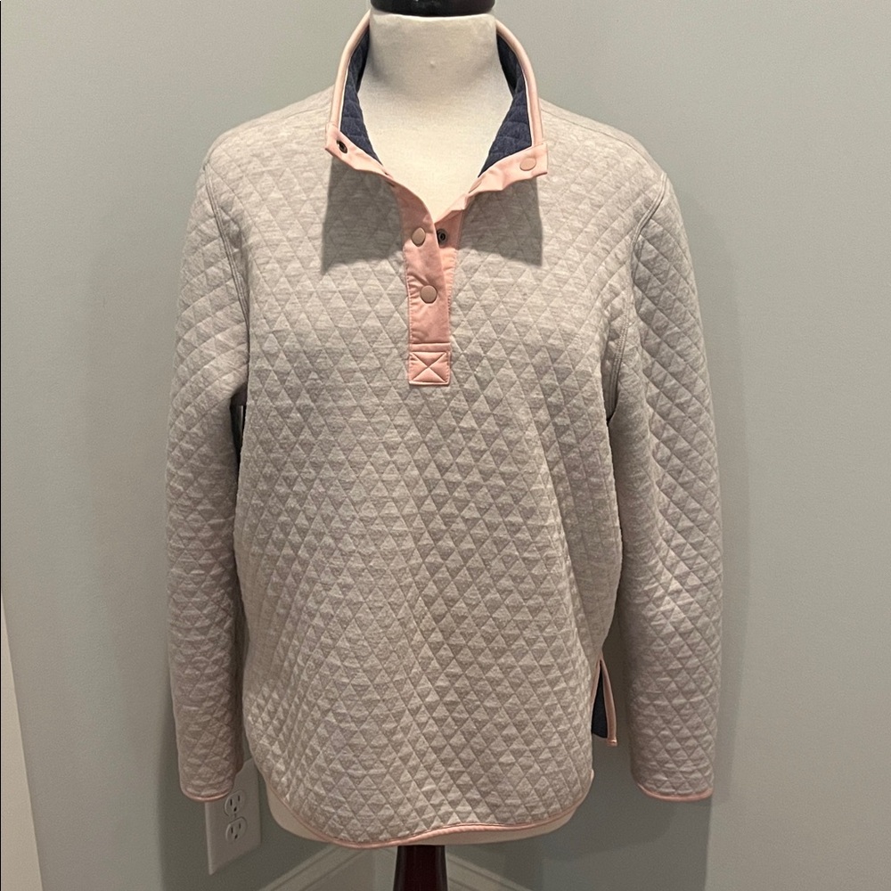 Marine Layer Quilted Reversible Pullover with Pink/Blue Trim